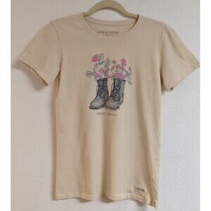 LIFE IS GOOD Crusher-Lite "Happy Trails" Women's Cream Cotton T-Shirt SM